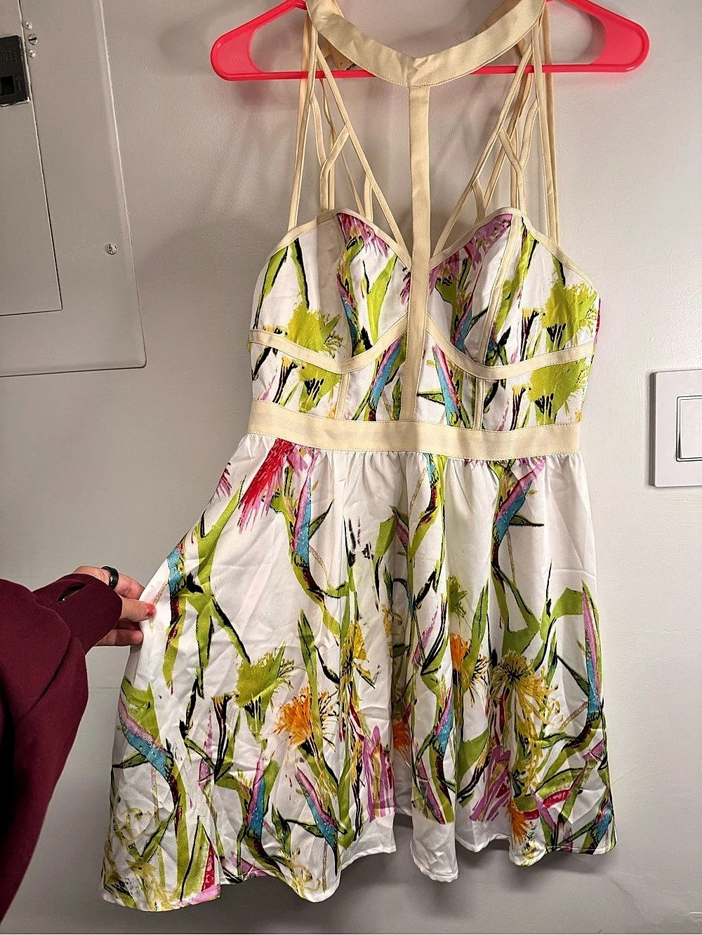 Pink Owl Floral Mini Dress in White & Green Size Medium NWT